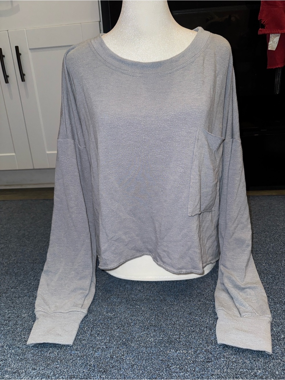 Relaxed Gray Long-Sleeve Pocket Tee